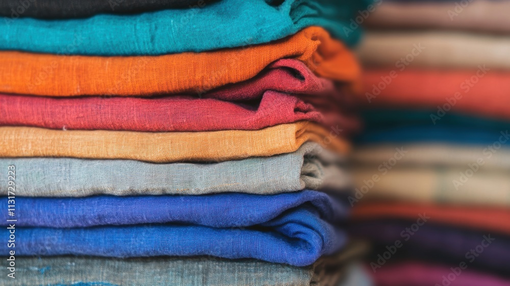 Aufkleber neatly organized folded clothes in various vibrant colors create a visually appealing display in a c
