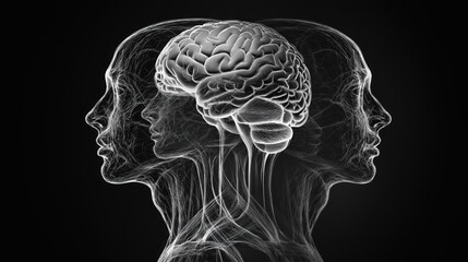 Illustration of Layered Human Profiles with Brain Symbolizing the Complexity of Bipolar Disorder