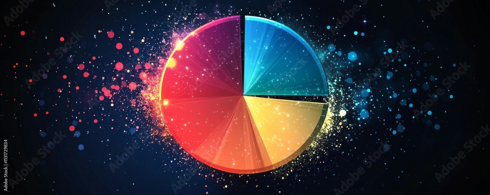 Aufkleber colorful pie chart with abstract digital elements and sparkles