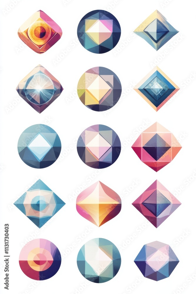 Aufkleber a colorful array of geometric shapes, featuring smooth gradients and intricate designs in various hu