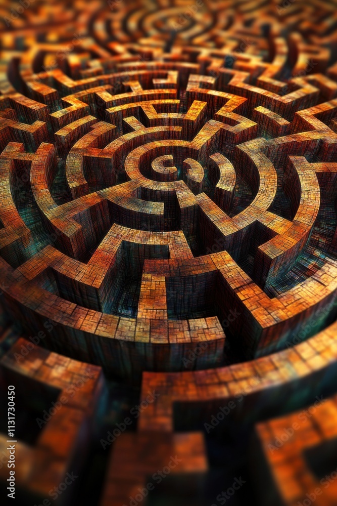 Poster An intricate wooden maze design with deep textures and shadows, creating a sense of depth and mystery.