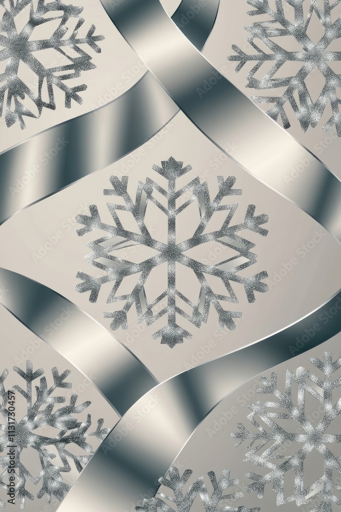 Poster a shimmering silver and grey pattern featuring intricate snowflakes, creating a wintery and festive 