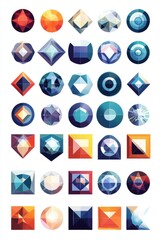 A vibrant collection of geometric shapes and patterns in various colors, showcasing a modern and artistic style.