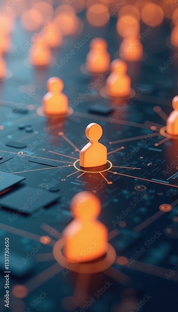Poster digital network illustration. abstract tech graphic with many person icons. global connection. moder