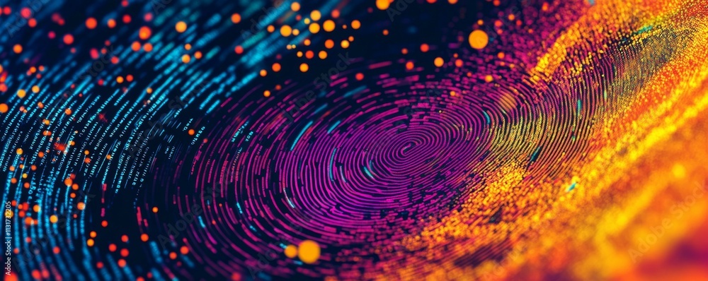 Poster crime, digital footprint concept. abstract digital vortex with luminous data patterns and vibrant co