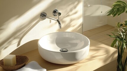 Fototapeta premium Bright and Airy Bathroom with Round Sink