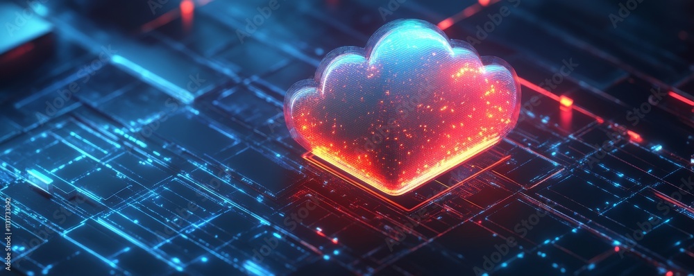 Poster cloud email box concept. cloud email icon with glowing notifications on digital background
