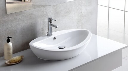 Fototapeta premium Bright Contemporary Bathroom Design with Modern Sink