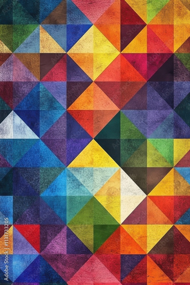 Poster vibrant geometric pattern in a kaleidoscope of colors, creating a visually striking abstract backgro