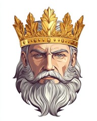 Obraz premium A majestic older man with a thick beard and a golden crown, embodying wisdom and strength.