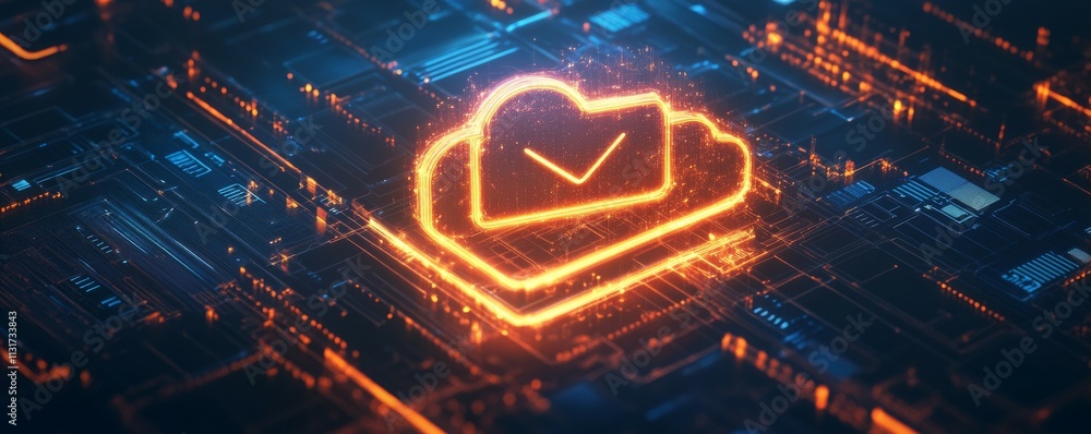 Poster cloud email box concept. cloud email icon with glowing notifications on digital background