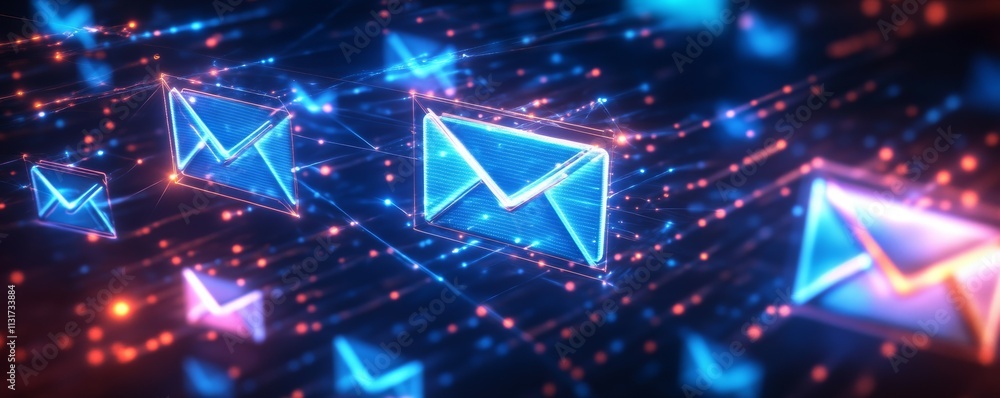Poster cloud email box concept. digital cloud email icon glowing in data hub with seamless syncing
