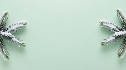 Abstract background with pine tree leaves on borders of light green screen, with free copy space for text or advertisement