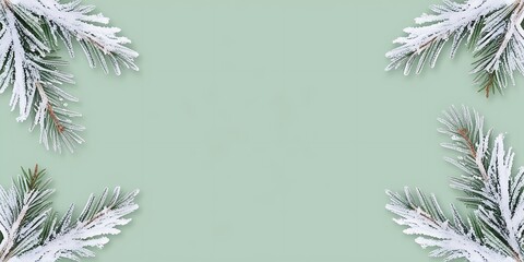 Abstract background with pine tree leaves on borders of light green screen, with free copy space for text or advertisement