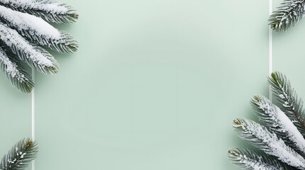 Abstract background with pine tree leaves on borders of light green screen, with free copy space for text or advertisement