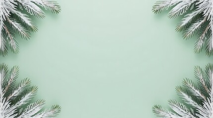 Abstract background with pine tree leaves on borders of light green screen, with free copy space for text or advertisement