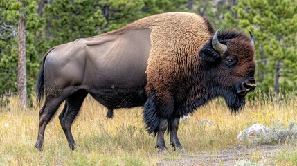 Majestic American Bison in Lush Green Meadow Environment