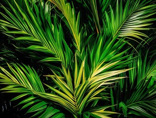 Tropical bunch of plants and leaves with slight sunlight on them, warm weather high humidity nature