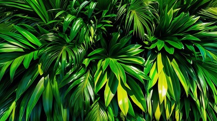 Tropical bunch of plants and leaves with slight sunlight on them, warm weather high humidity nature