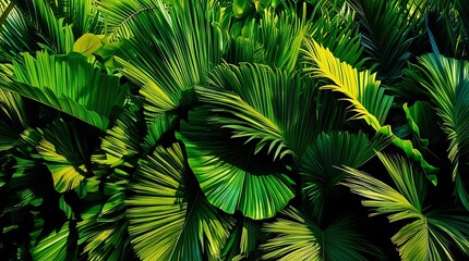 Tropical bunch of plants and leaves with slight sunlight on them, warm weather high humidity nature