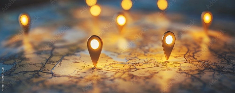 Poster global business synergy with glowing connection points on map