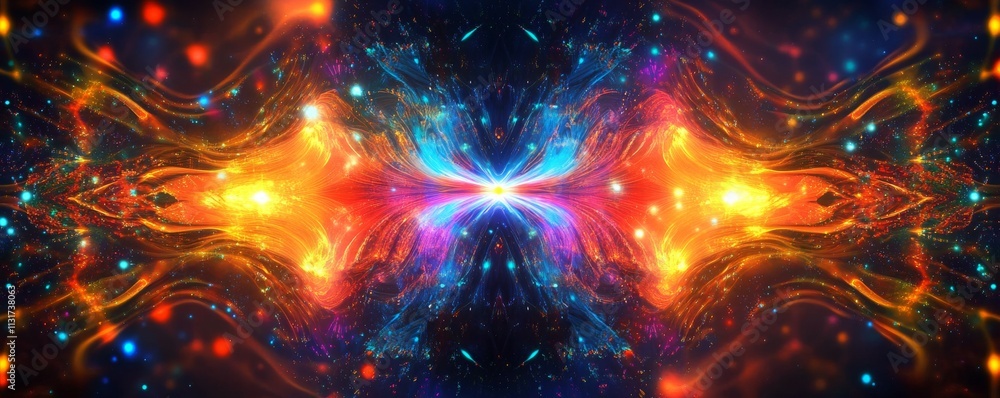 Poster fiber optic performance concept. vibrant glowing cables in dynamic colors create mesmerizing pattern