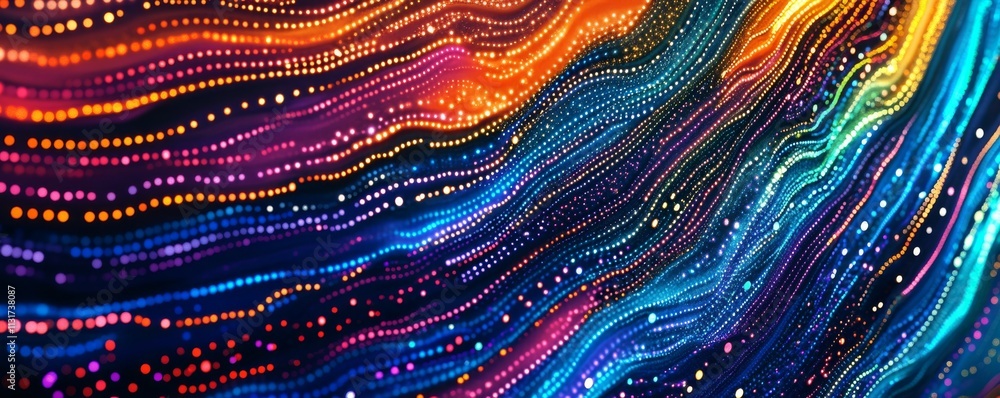 Poster fiber optic performance concept. vibrant lines of colorful dots create mesmerizing visual effect
