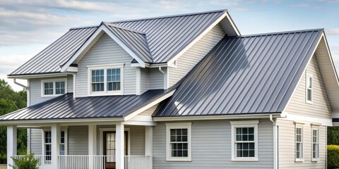 Obraz premium House with gray metal roof and white walls, gray house