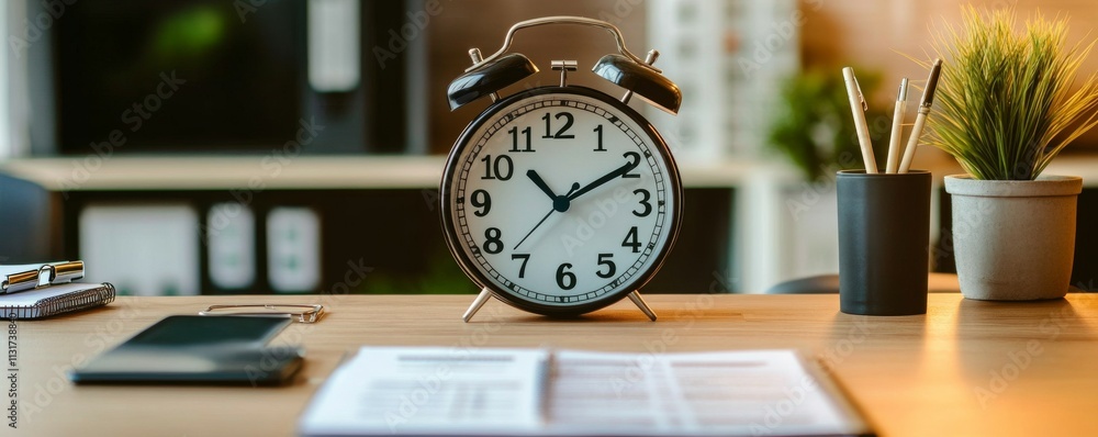 Poster generate a unique background highlighting the importance of time management in business,