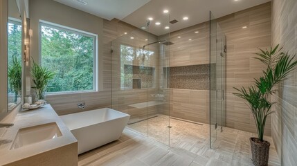 Fototapeta premium Modern Sleek Bathroom with Glass Partition