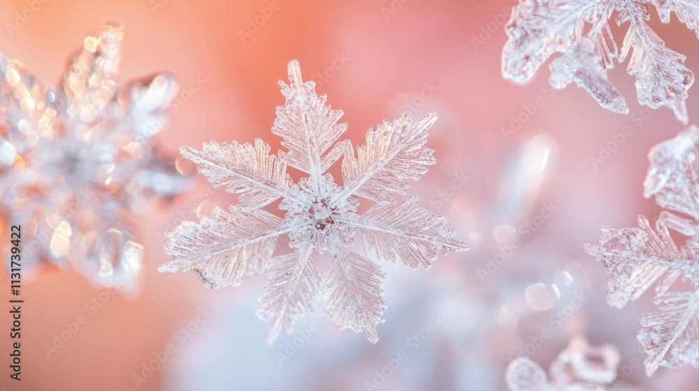 Poster intricate snowflakes on colorful backgrounds with frosty patterns