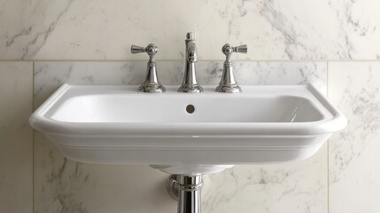 Fototapeta premium Elegant White Bathroom Sink with Marble Tiles