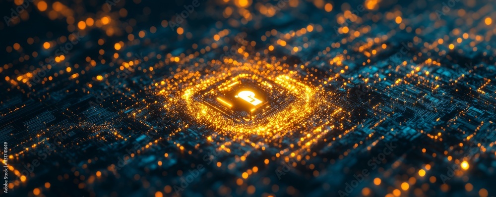 Poster insurtech concept. digital lock symbol representing cybersecurity and data protection
