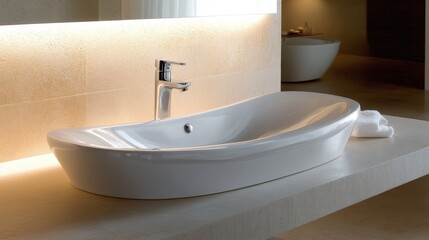 Fototapeta premium Elegant White Sink with Polished Chrome Faucet