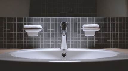 Fototapeta premium Compact White Sink in Modern Bathroom Design