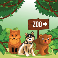 Cartoon wild animals in the jungle Vector 