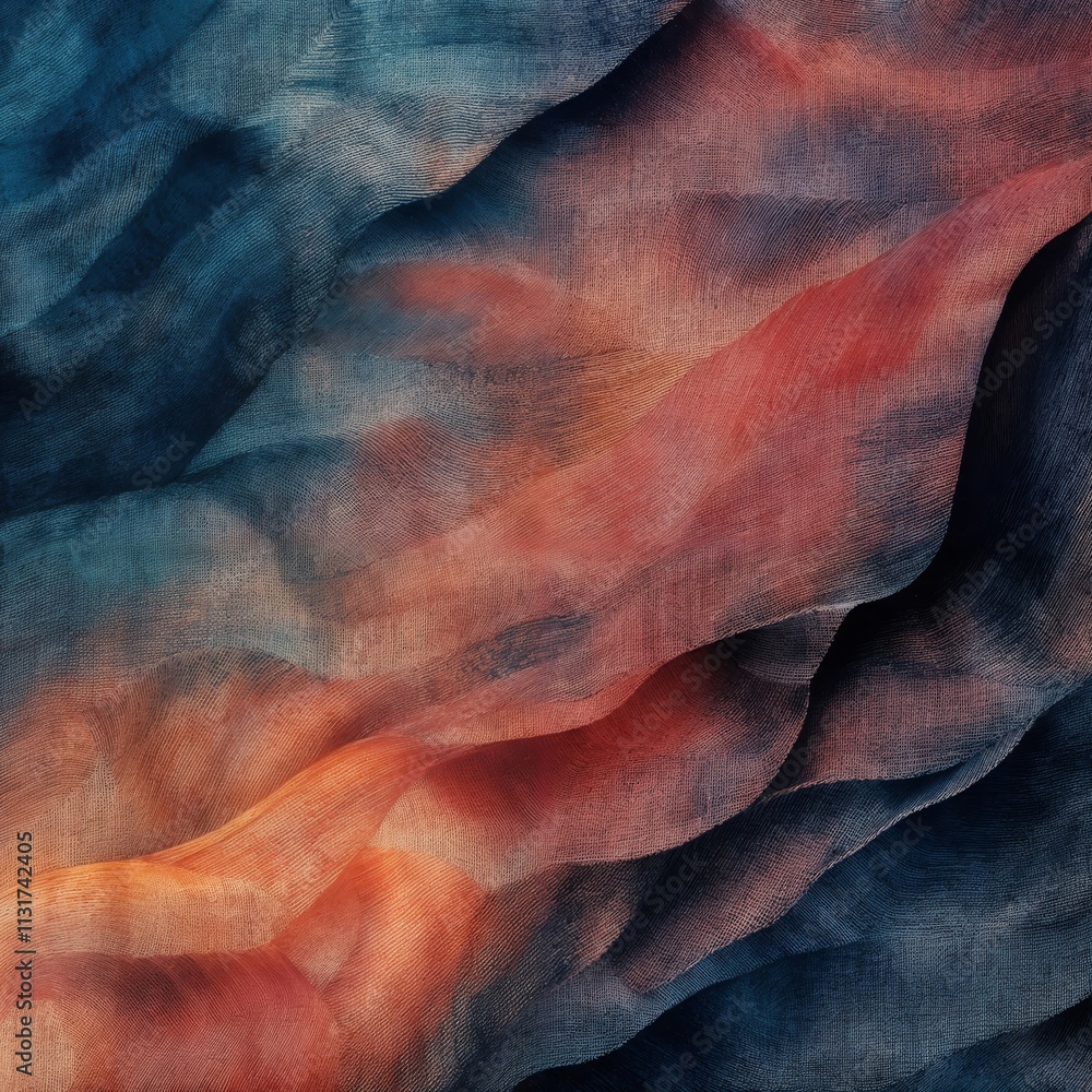 Poster abstract gradient waves transitioning from blue to orange and red.harmony and flow: evoking movement