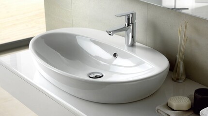 Fototapeta premium Modern Stylish Washbasin for Bright Bathroom Design