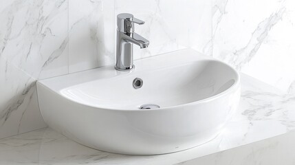 Fototapeta premium Elegant White Basin with Polished Chrome Faucet