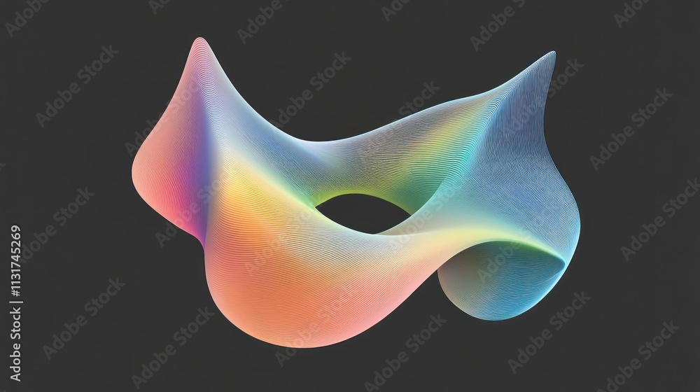 Poster abstract colorful 3d flowing form on dark background.