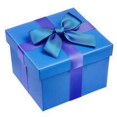 Obraz premium Blue gift box with a blue bow ribbon isolated on transparent background