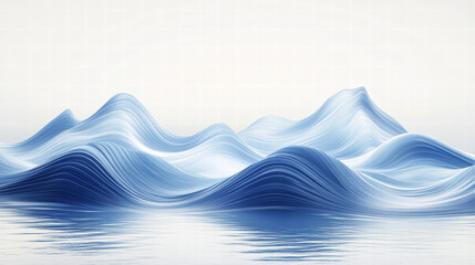 Abstract background with blue waves on water, light white and sky-blue, futuristic landscape, digital art technology, minimalist stage design