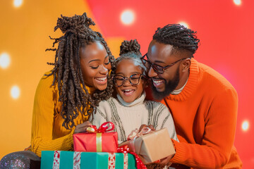 Happy Black Family Opening Christmas Gifts and Celebrating the Holidays