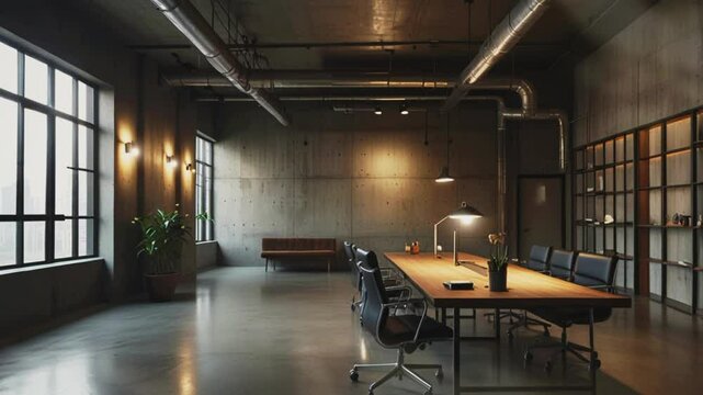 Industrial office space, 4K seamless looping virtual video animation background