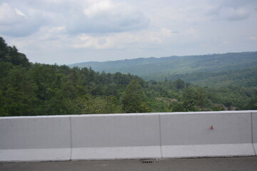 Green landscape view with clouds