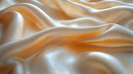 Fototapeta premium A close-up view of smooth, shimmering satin fabric in soft golden tones.