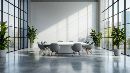 Interior of modern conference room with white walls