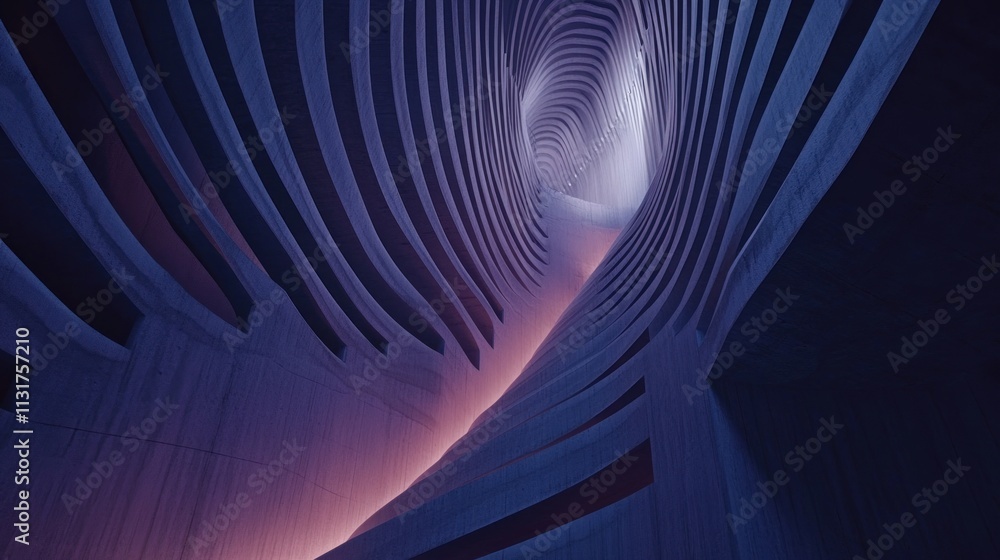 Poster abstract layered curving structure with purple light.