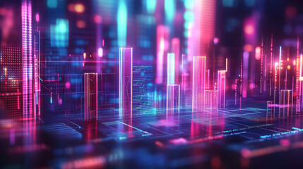 Obraz premium A digital background featuring holographic graphs and charts, representing the concept of stock market trading in an abstract setting