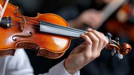 A close-up of a male musician's hand playing a violin passionately.